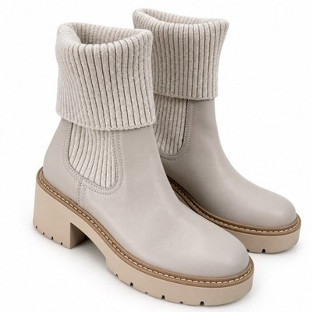 Madden Girl Fawnn Sweater Bootie Almond Womens Size 7.5 Block Heel Lug Sole